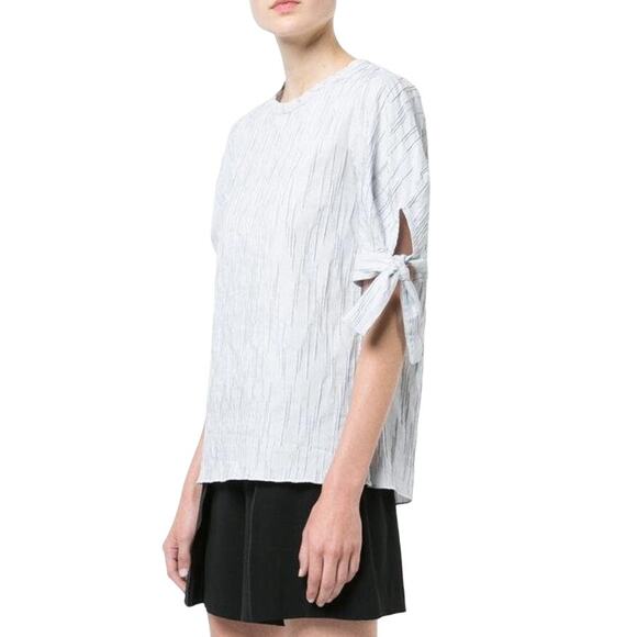 DEREK LAM 10 CROSBY Short Sleeve Crewneck Top With Tie Sleeve Detail - Picture 1 of 14